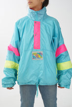 Load image into Gallery viewer, Coupe vent 80s Surfing turquoise, rose et jaune taille L

