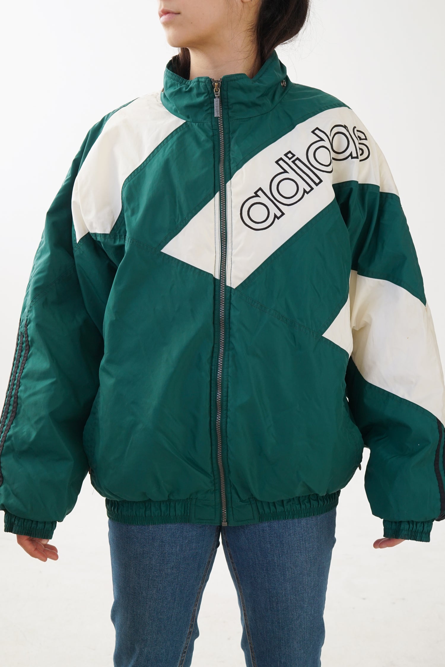 Manteau 90s Adidas vert et blanc unisexe taille L