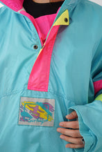 Charger l&#39;image dans la galerie, Coupe vent 80s Surfing turquoise, rose et jaune taille L
