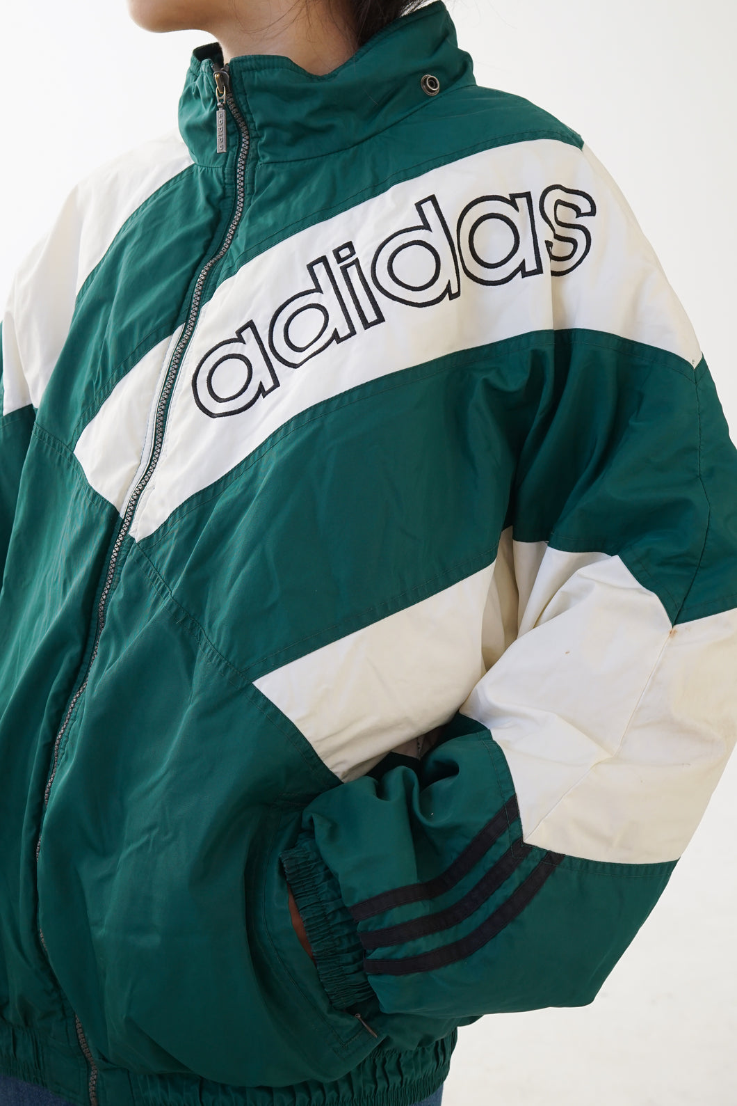 Manteau 90s Adidas vert et blanc unisexe taille L