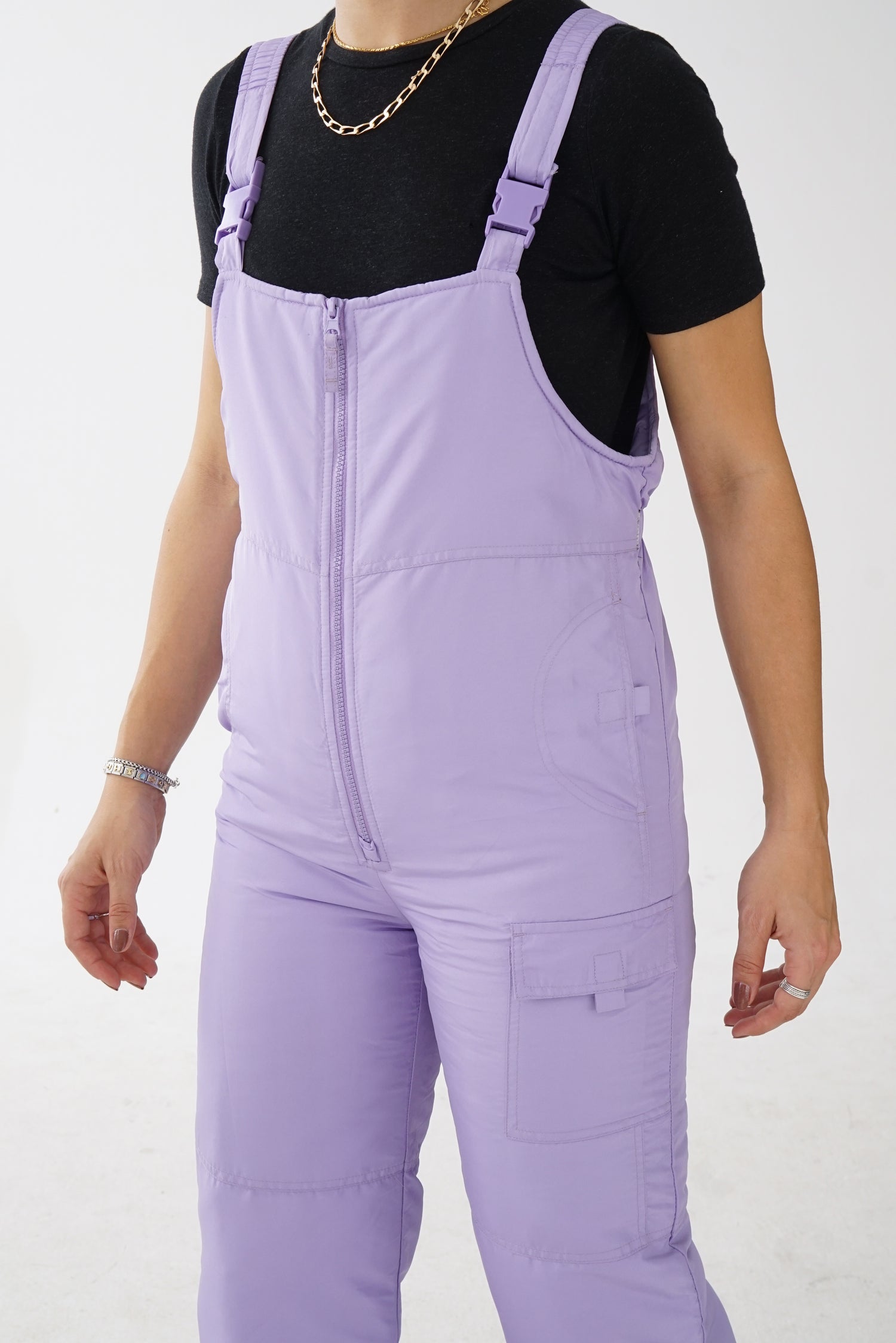Salopette de neige lila cargo avec poches TNT unisexe taille M petite