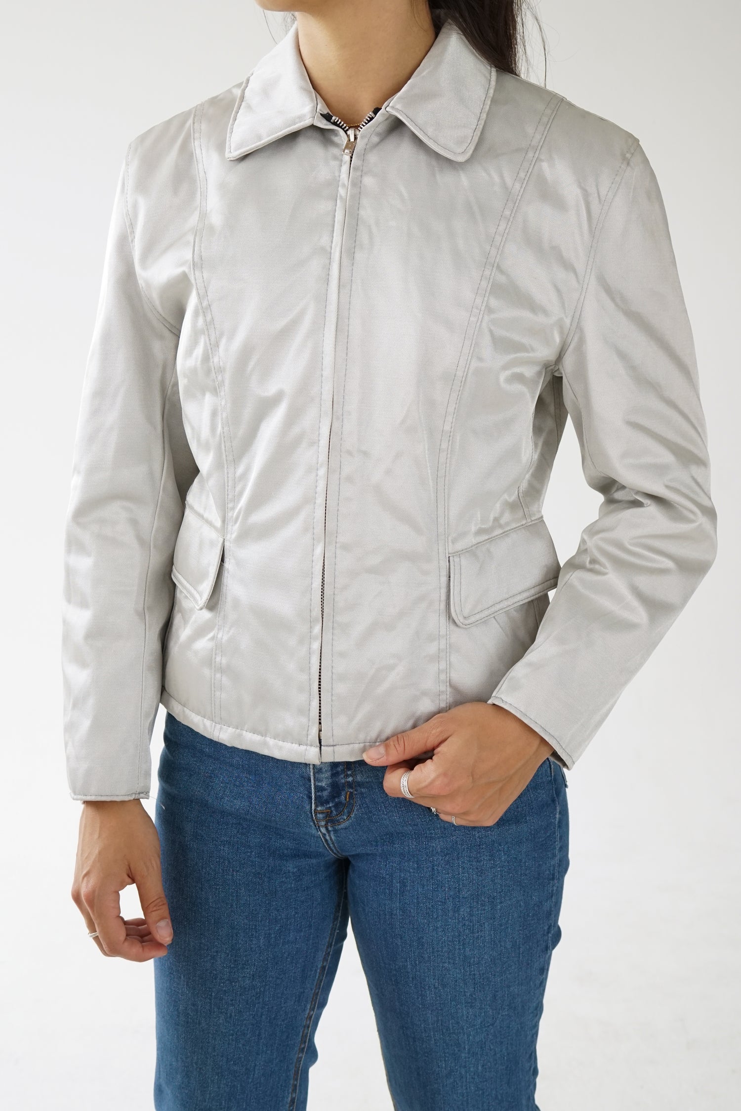 Manteau Schott argenté fait au USA pour femme taille S