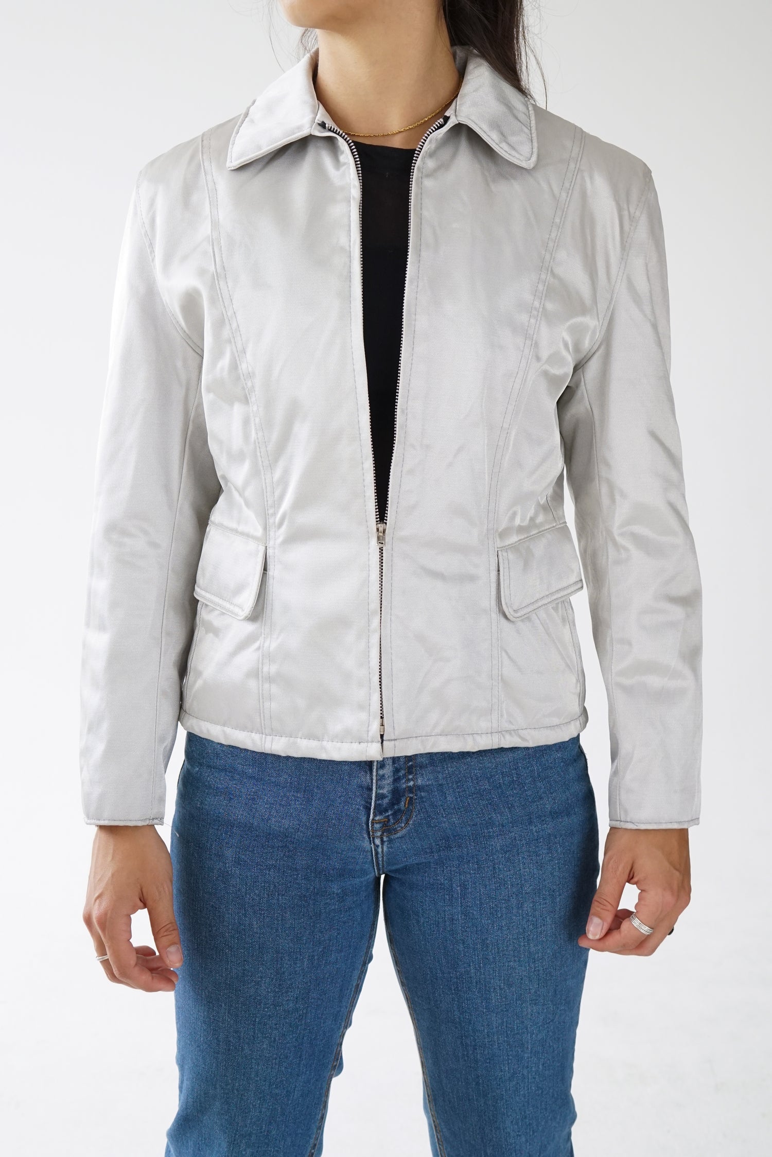 Manteau Schott argenté fait au USA pour femme taille S