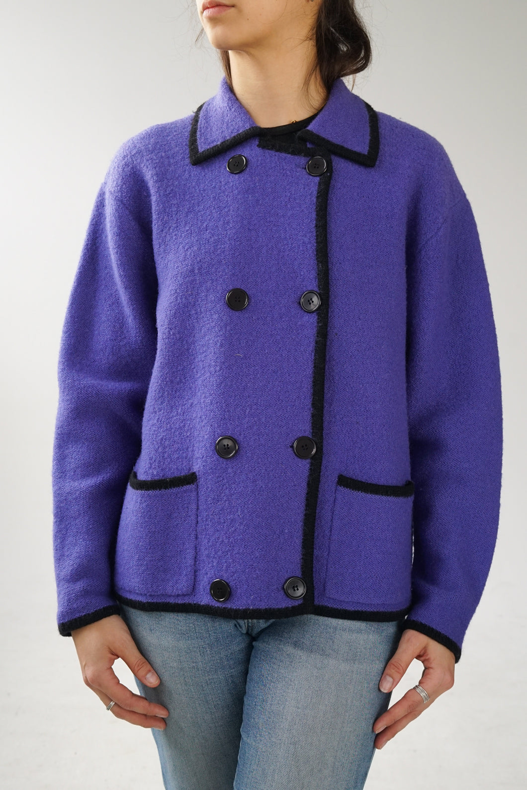 Wondra Wool veste tricot en laine a bouton style chanel bleu royal M