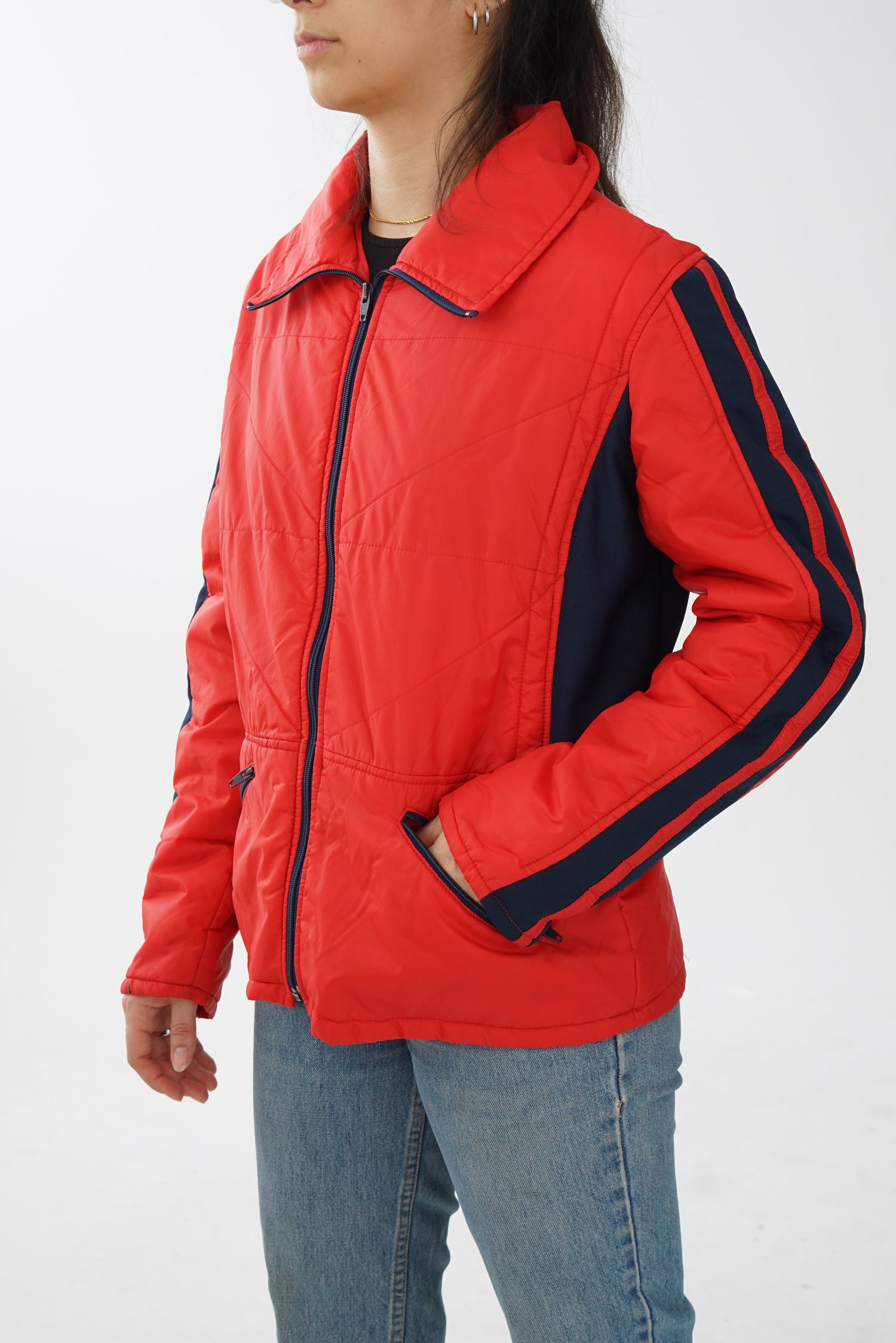 Manteau rétro 60s Cyclone rouge avec accent bleu foncé taille 42 (M)