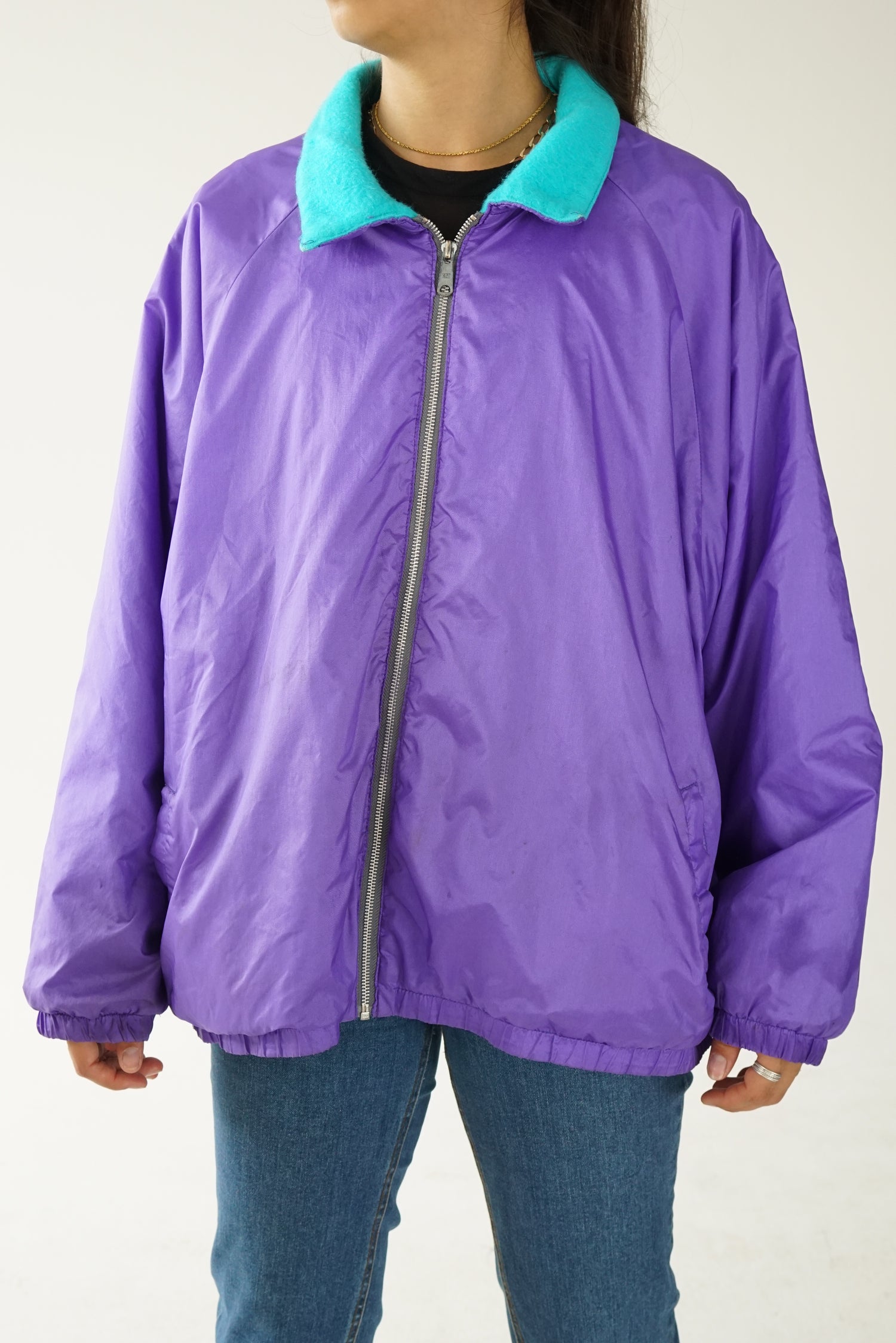 Manteau léger intérieur polar mauve et turquoise BBW taille L