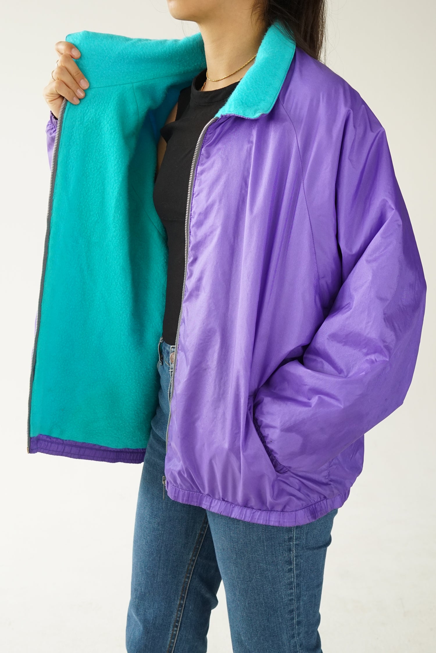 Manteau léger intérieur polar mauve et turquoise BBW taille L