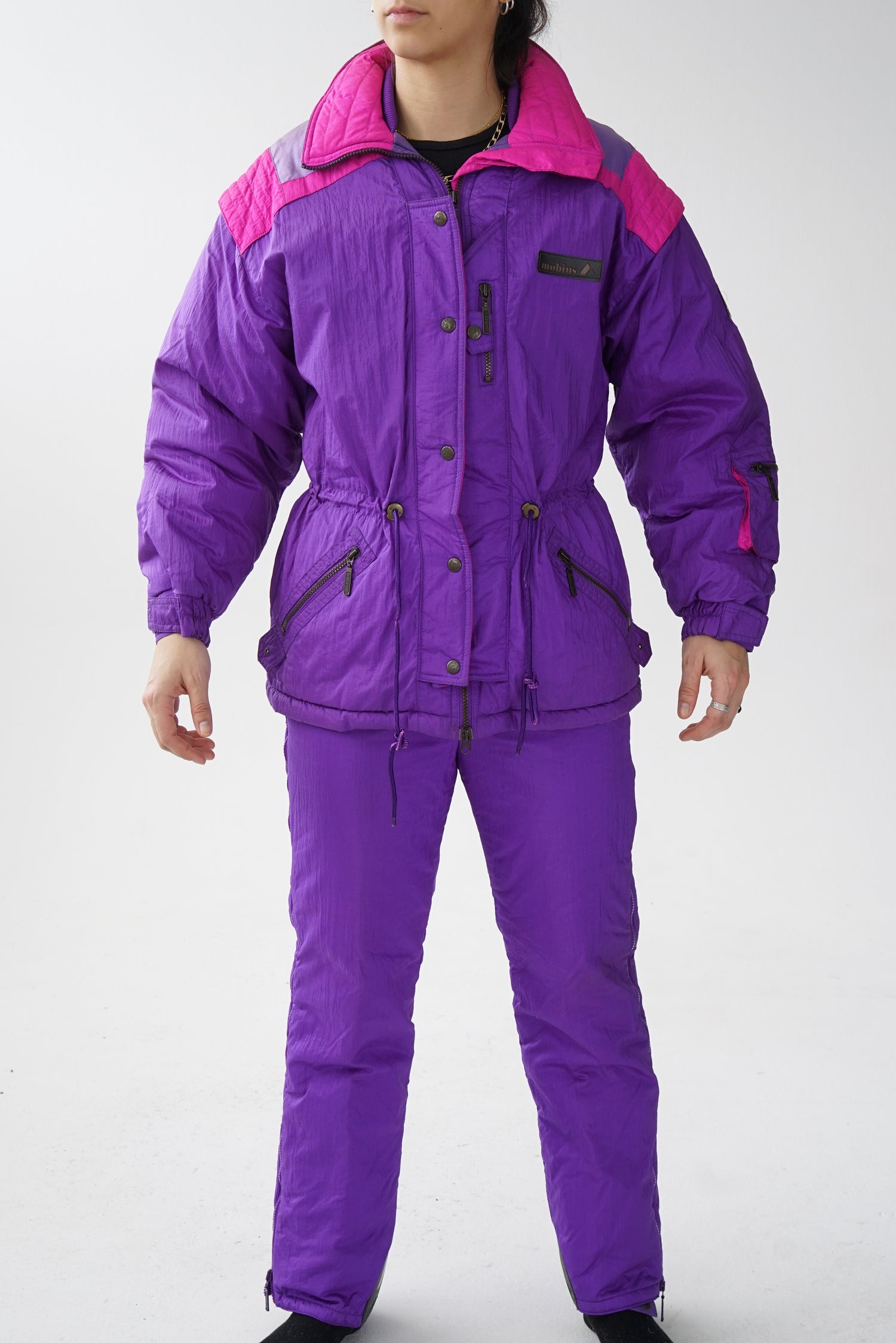 Ensemble de ski deux pièces vintage Mobius mauve et rose pour femme taille 8 (S)
