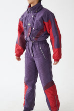 Charger l&#39;image dans la galerie, One piece Etirel ski suit, snow suit mauve à accent rouge pour femme taille 10 (S)
