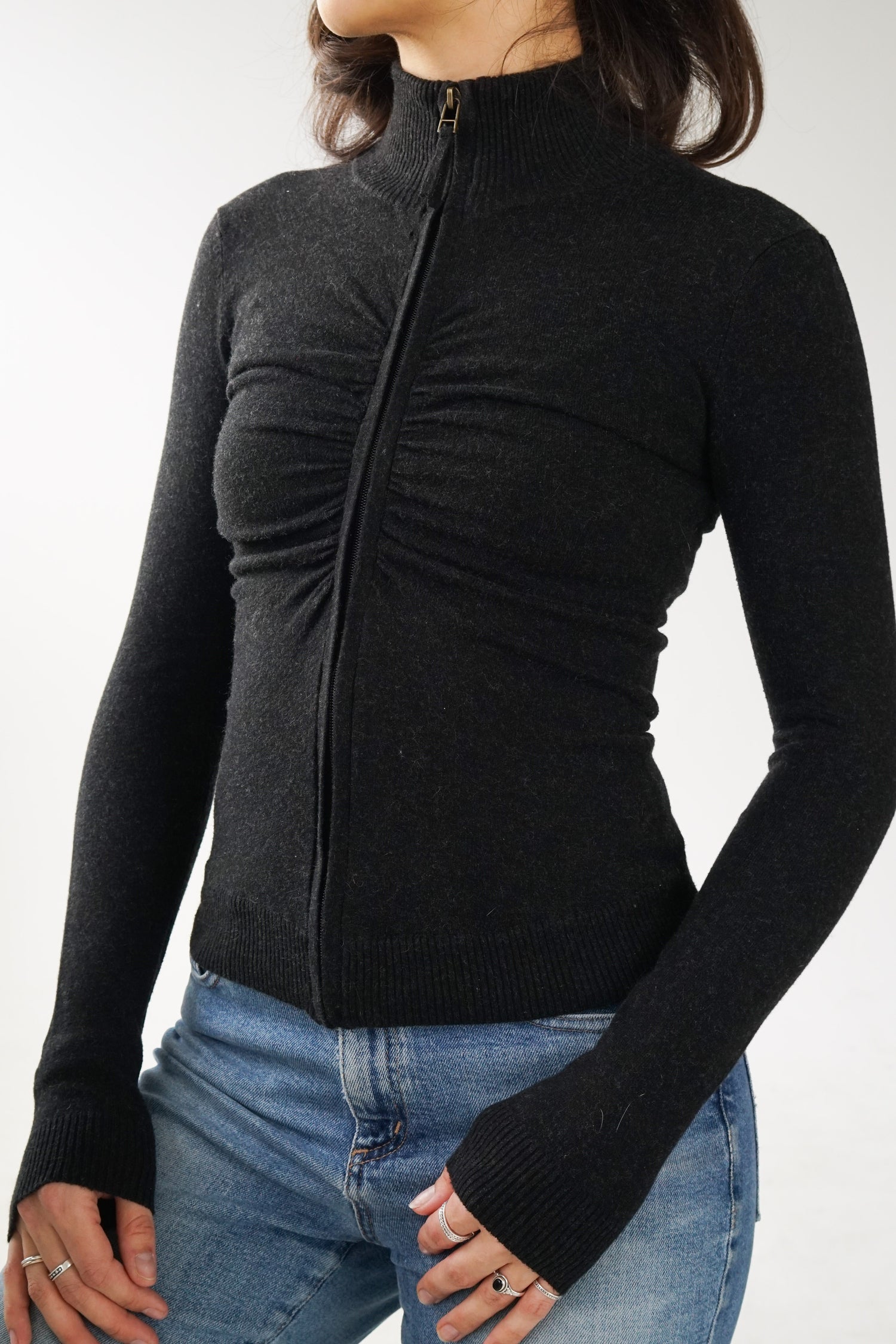 Dex Fresh veste tight a zip avec plis a l'avant noir XS-S