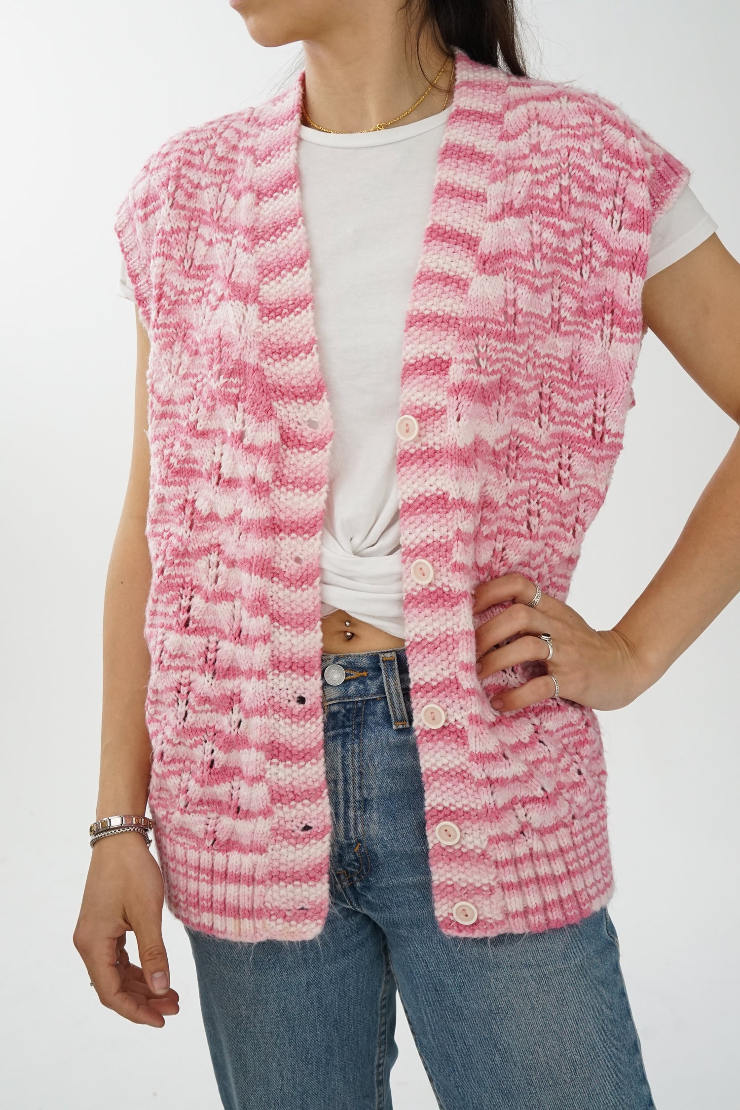 Veste en tricot rose taille O/S