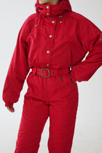 Load image into Gallery viewer, One piece vintage Descente ski suit, snow suit rouge satin pour femme taille 12 (M-L)
