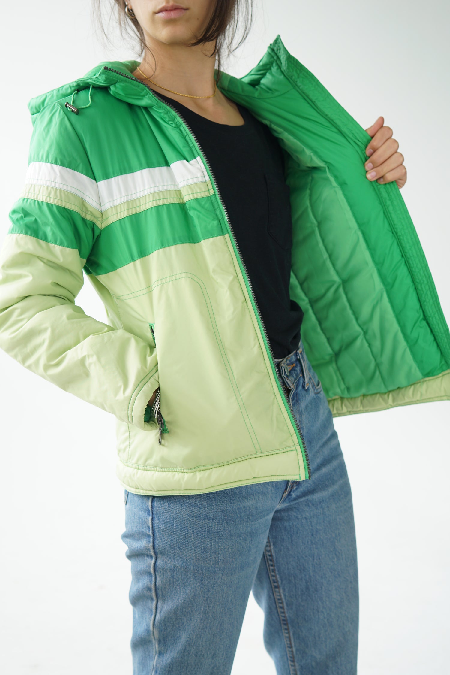 Retro white and green jacket size S