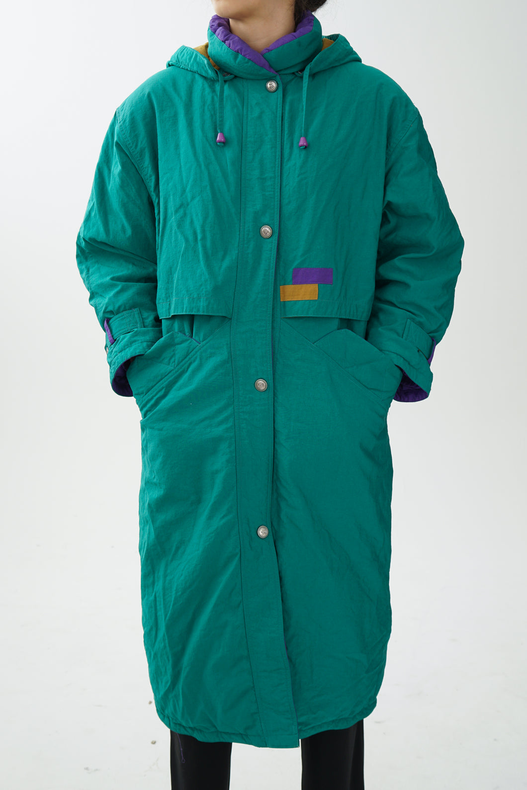 Manteau long vintage en duvet 80/20 vert et mauve unisex taille 8 (S)