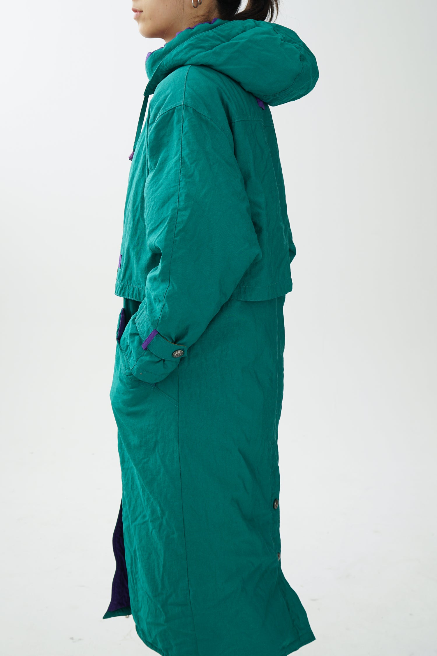 Manteau long vintage en duvet 80/20 vert et mauve unisex taille 8 (S)