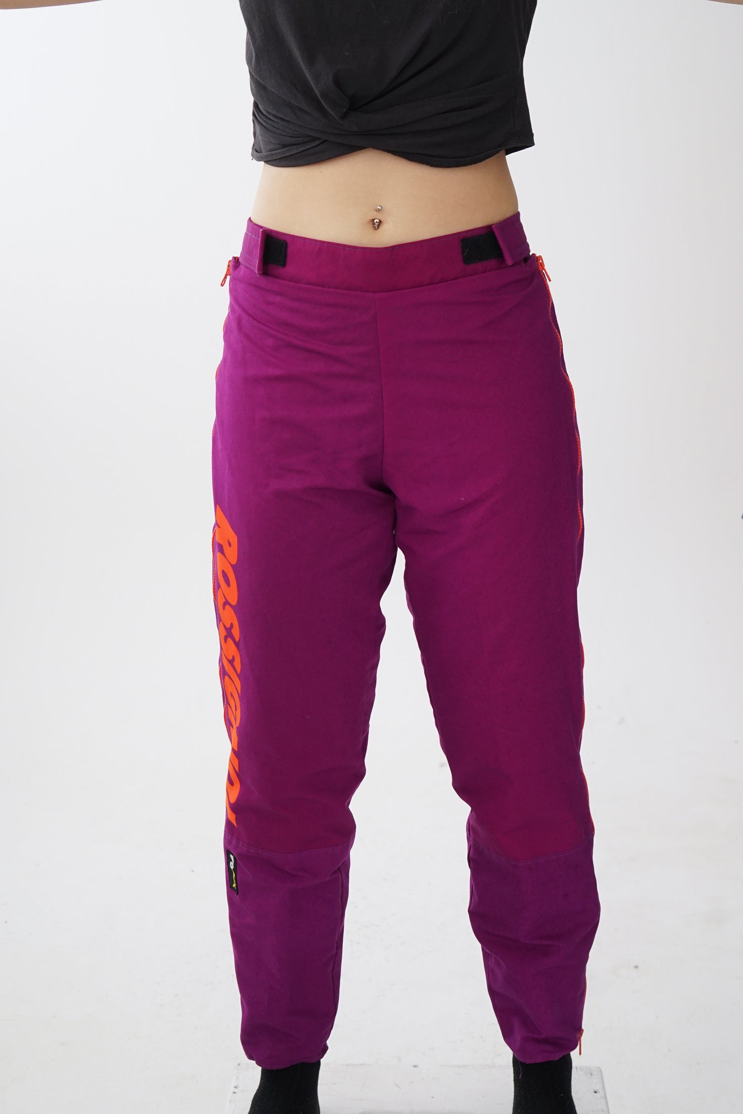 Pantalon de sport Rossignol vintage 80s mauve et orange fluo pour femme taille S