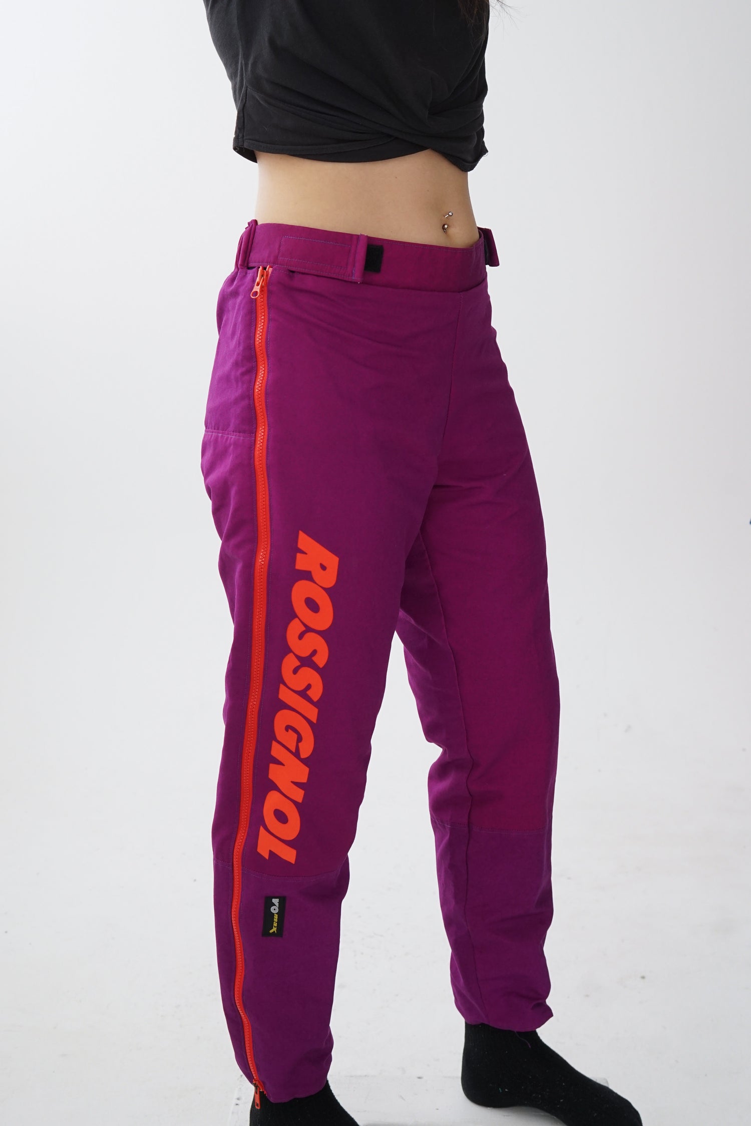 Pantalon de sport Rossignol vintage 80s mauve et orange fluo pour femme taille S