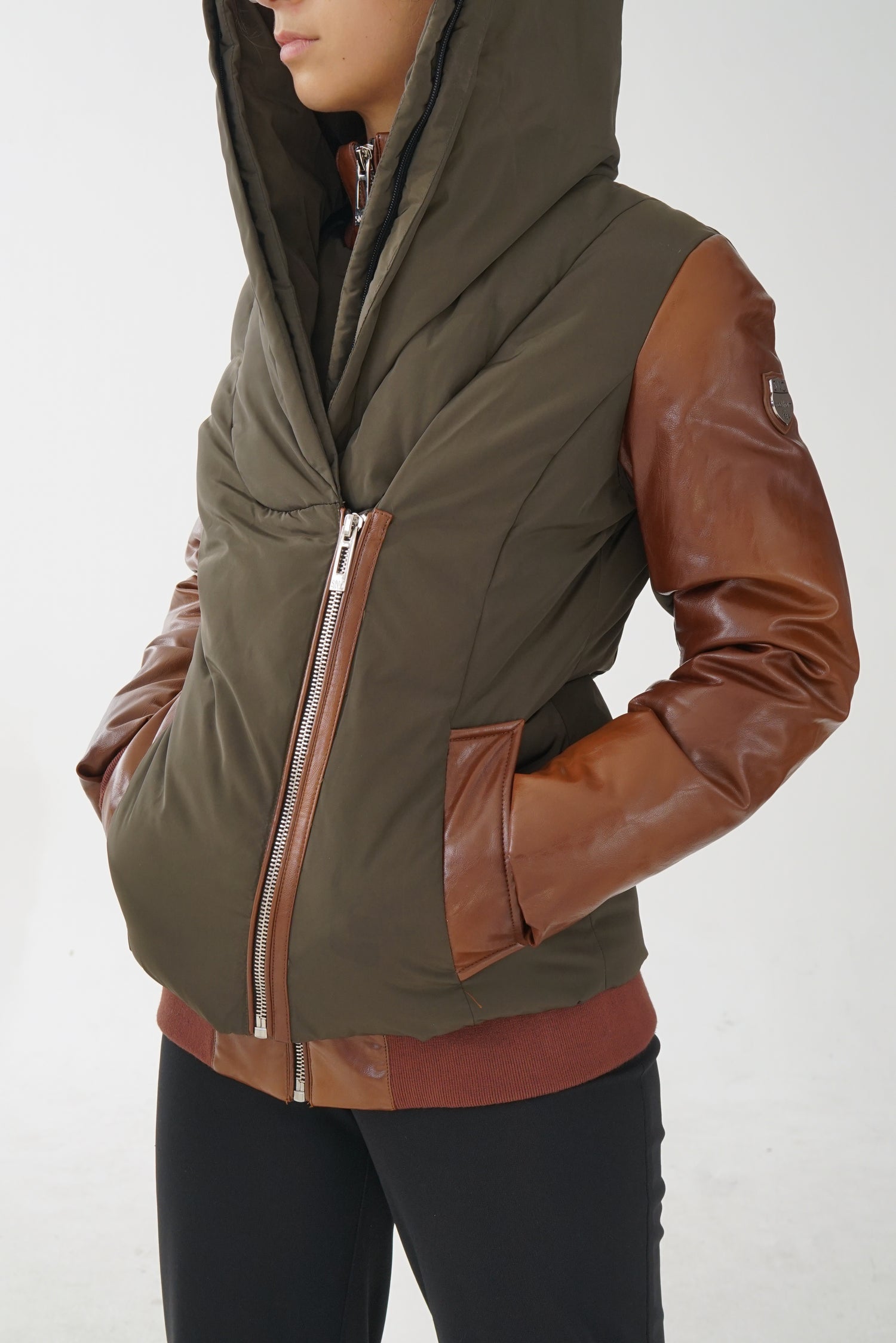 Manteau d'hiver de ville puffer en cuir de renard SNÖ pour femme taille S