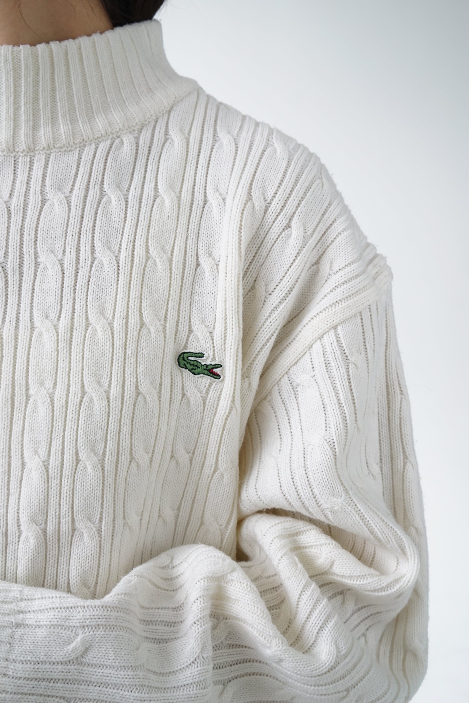 Lacoste vintage off-white braided sweater for men size L