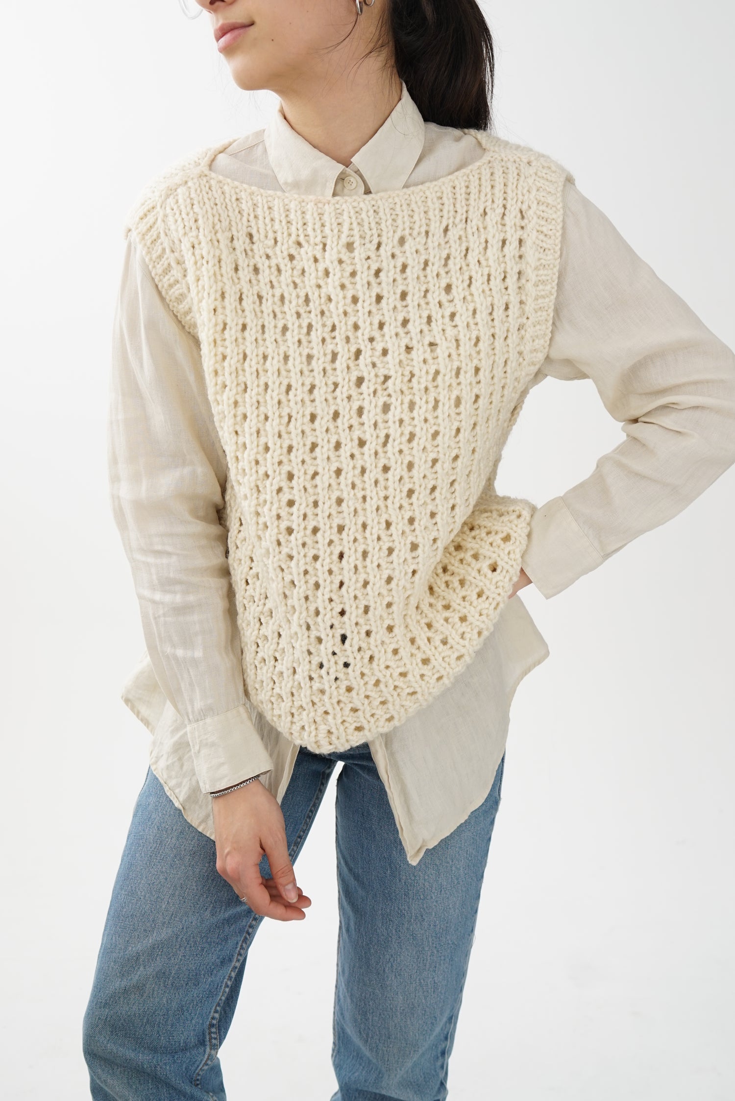 Tricot sans manche vintage off-white pour femme taille O/S