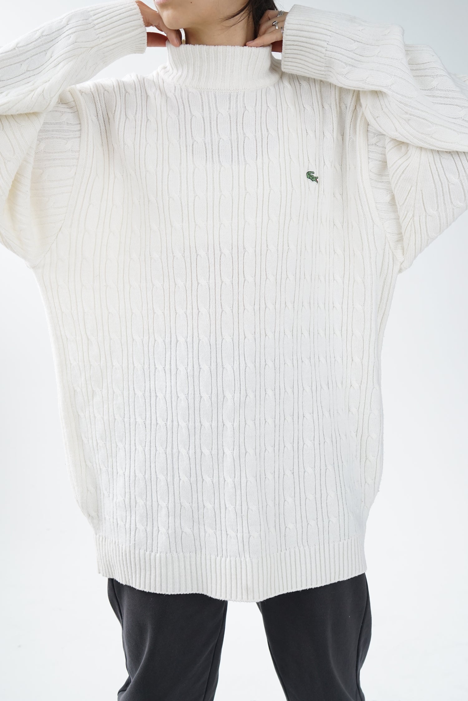 Lacoste vintage off-white braided sweater for men size L