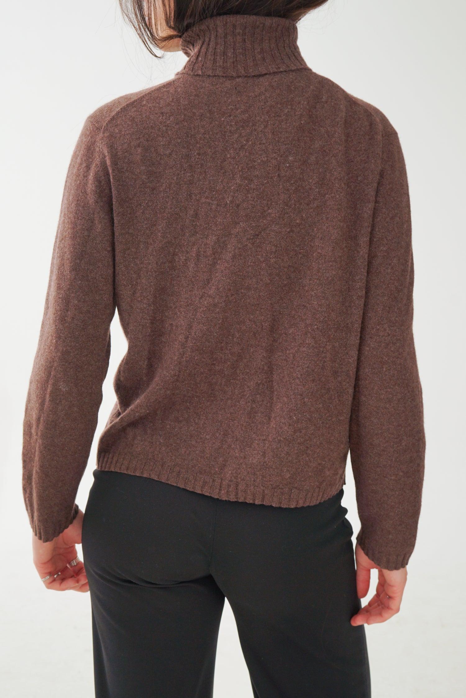 Chandail col roulé en cachemire vintage brun pour femme taille L