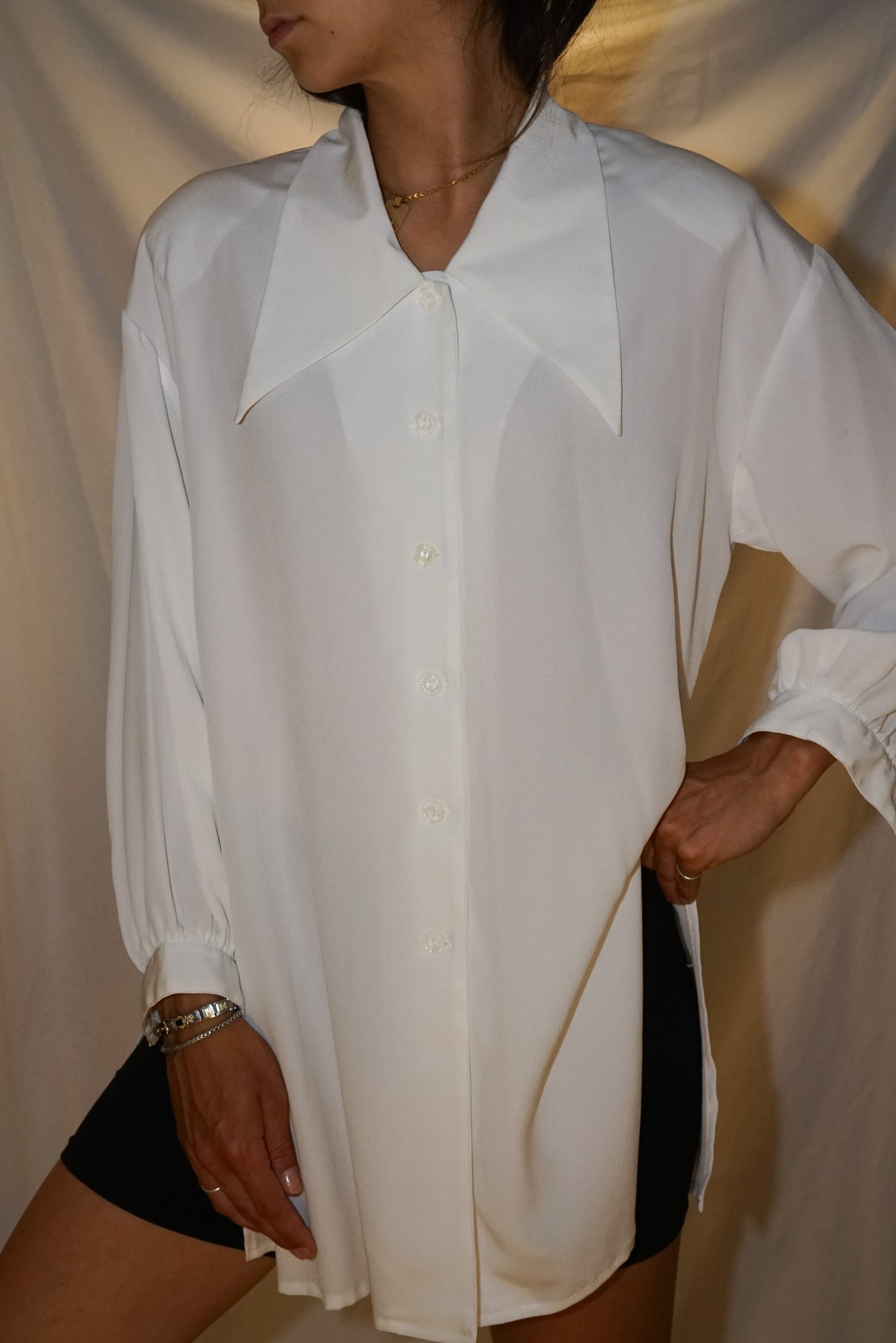 Chemisier 80s Aimée à épaulette blanc taille 10 (M)