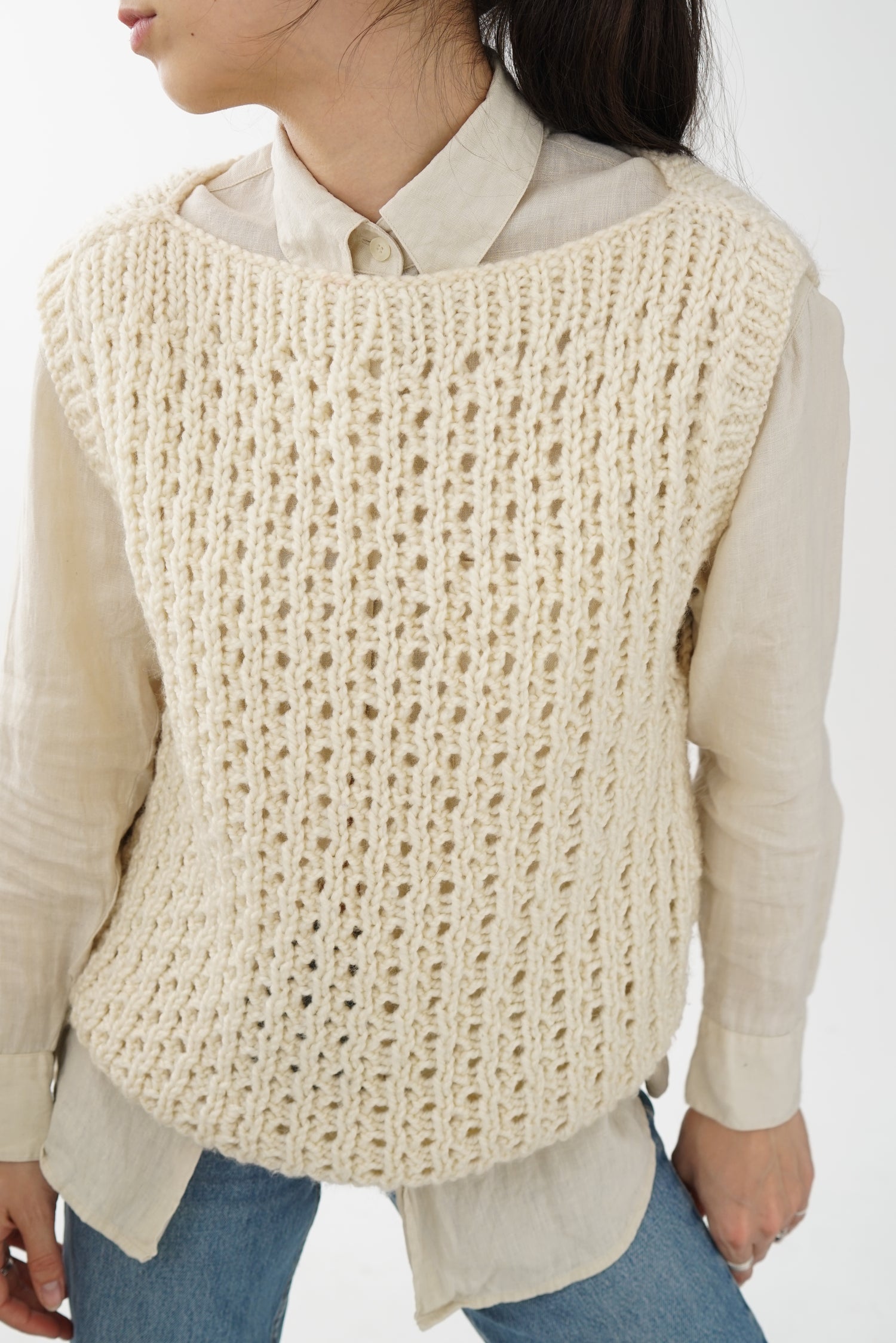 Tricot sans manche vintage off-white pour femme taille O/S