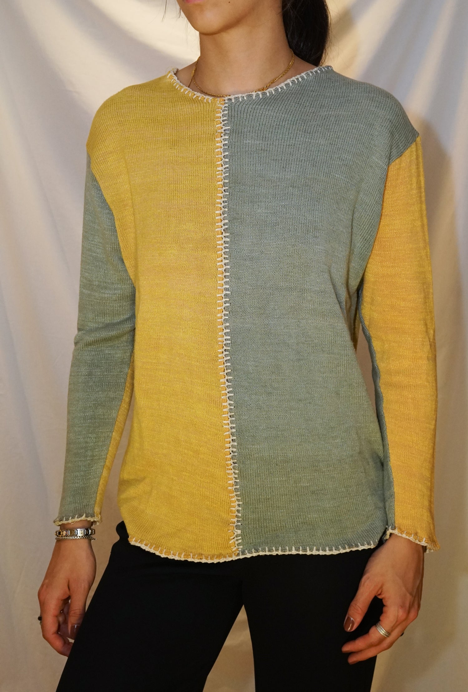 Chandail à manche longue vintage à crochet unisex taille S