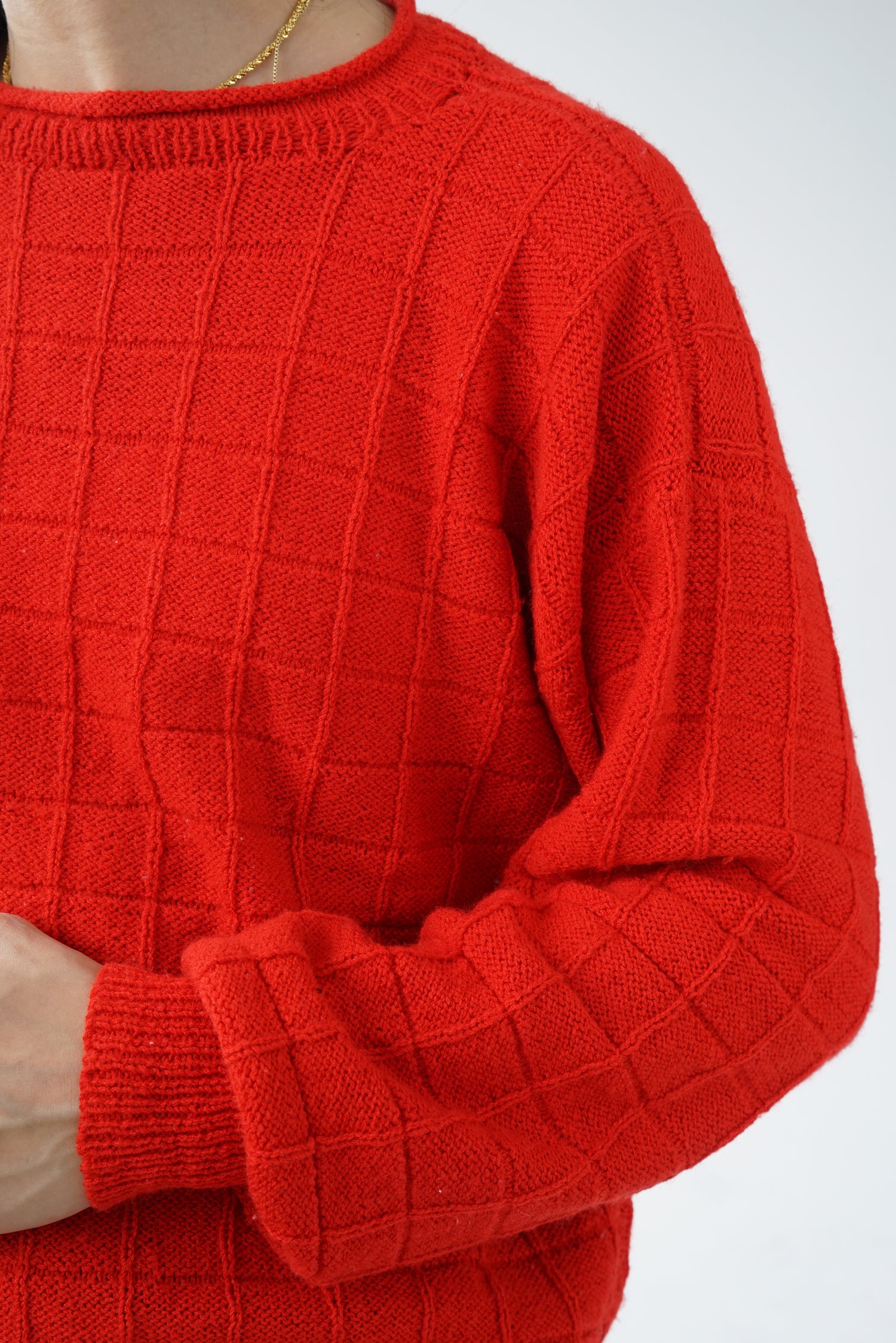 Handmade red knit sweater for women size S