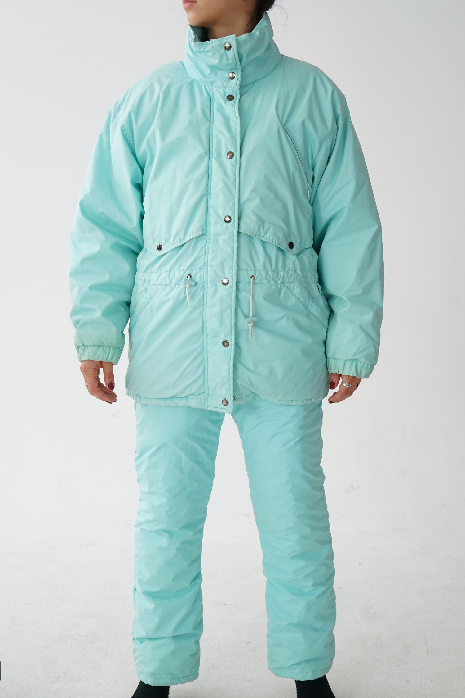 Habit de neige en duvet deux pièces Frimas, snow suit turquoise pour femme taille S-M