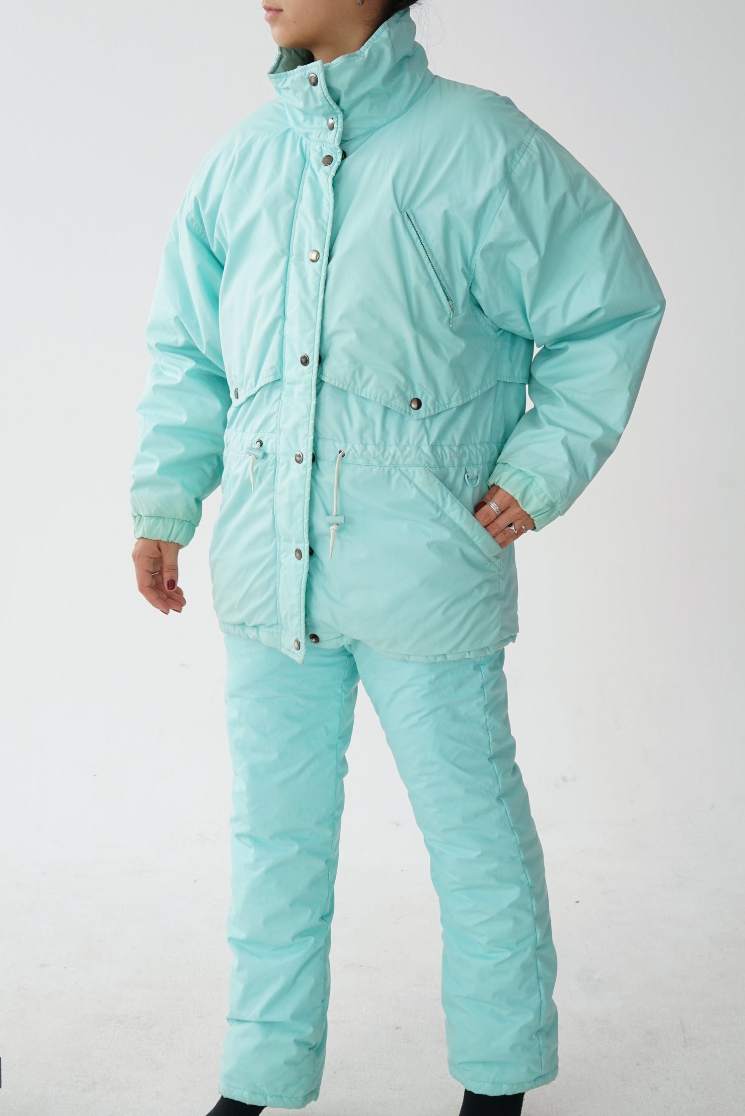 Habit de neige en duvet deux pièces Frimas, snow suit turquoise pour femme taille S-M