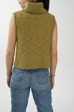 Load image into Gallery viewer, Tricot vintage à col roulé ample sans manche vert kaki pour femme taille O/S
