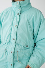 Load image into Gallery viewer, Habit de neige en duvet deux pièces Frimas, snow suit turquoise pour femme taille S-M
