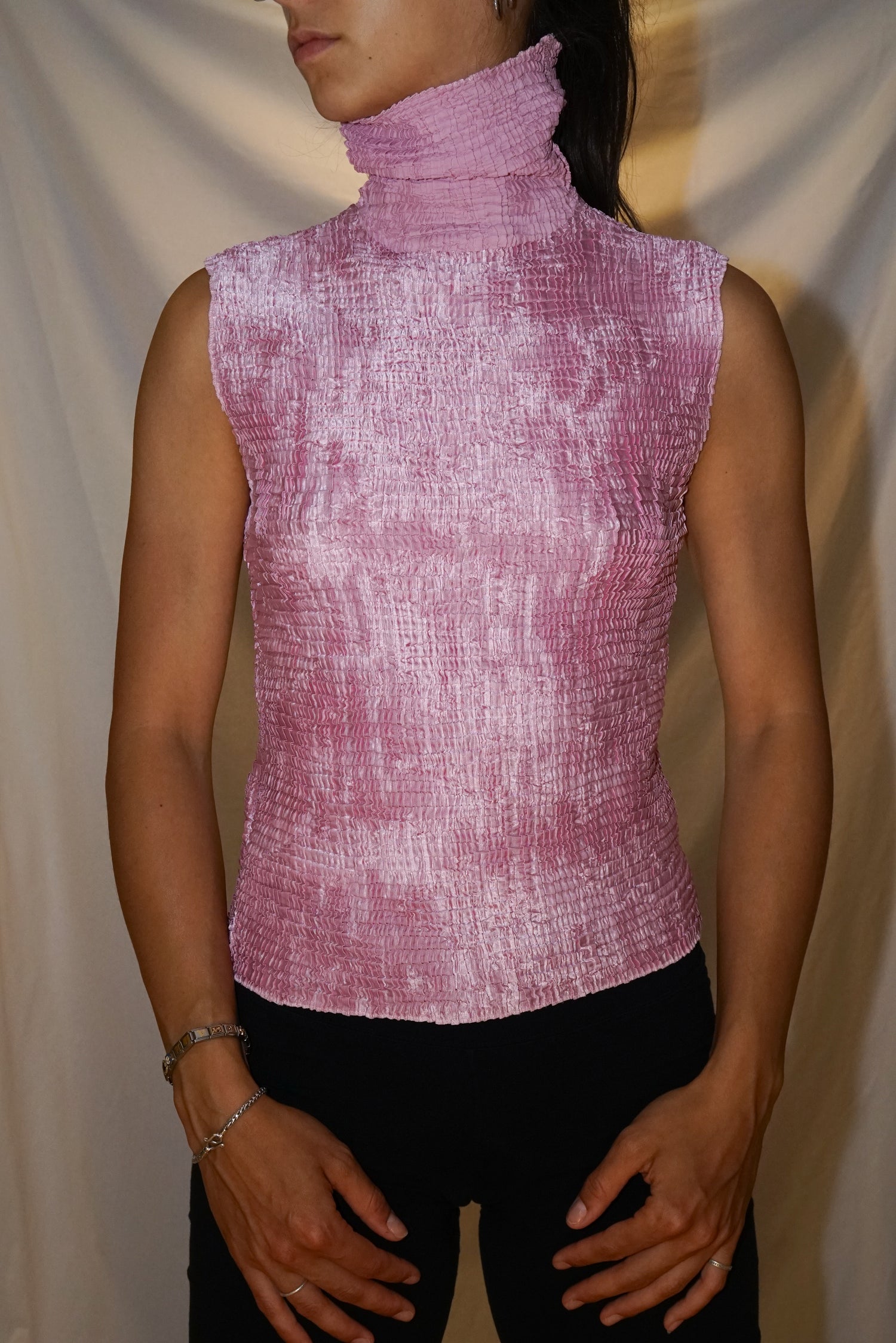 Top sans manche col roulé à plis lila Libra taille M