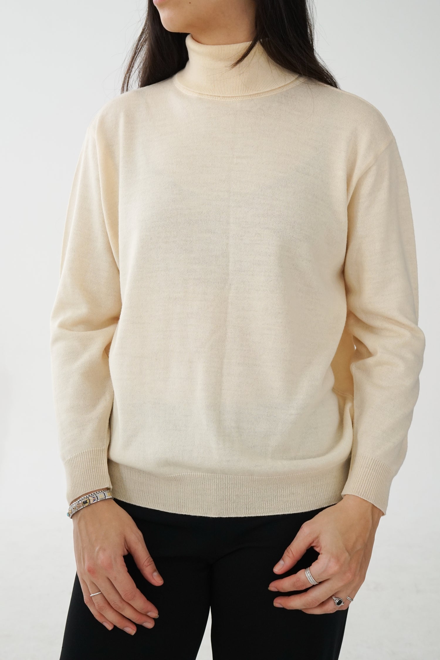 Chandail col roulé vintage en laine vierge/acrylique Lucia Basics (fait en Allemagne) unisexe taille 38 (M)