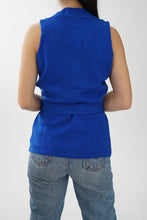 Charger l&#39;image dans la galerie, Veste cardigan tressée vintage bleue royale avec ceinture pour femme taille S-M
