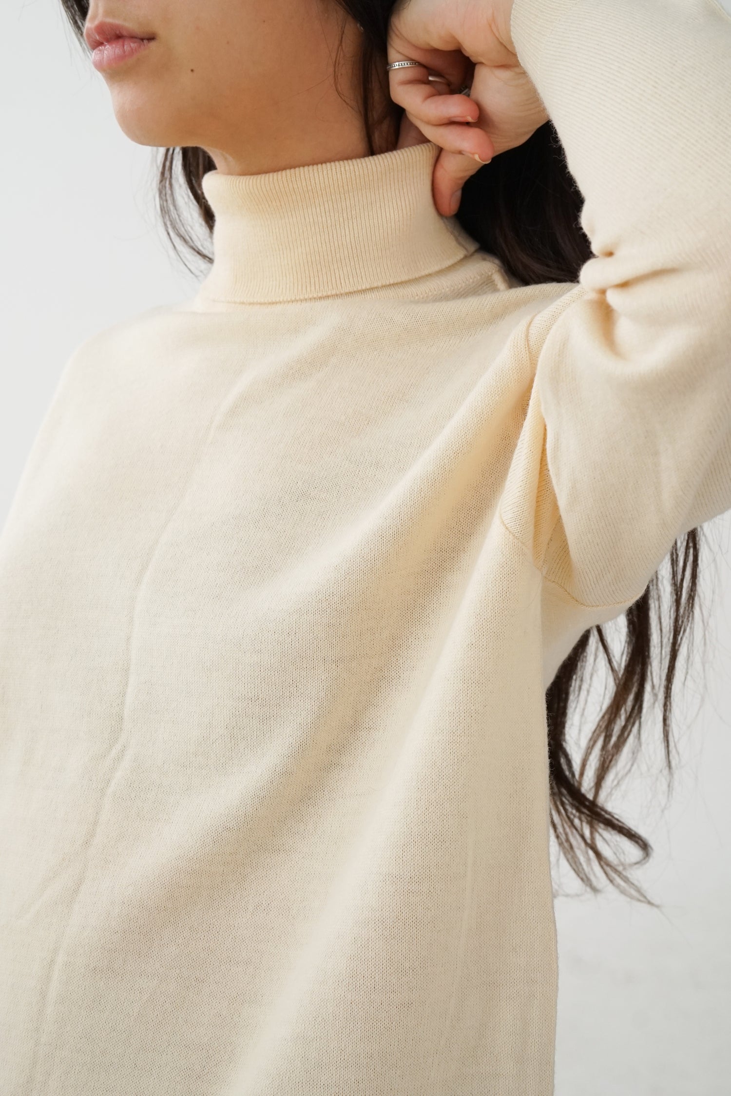 Chandail col roulé vintage en laine vierge/acrylique Lucia Basics (fait en Allemagne) unisexe taille 38 (M)