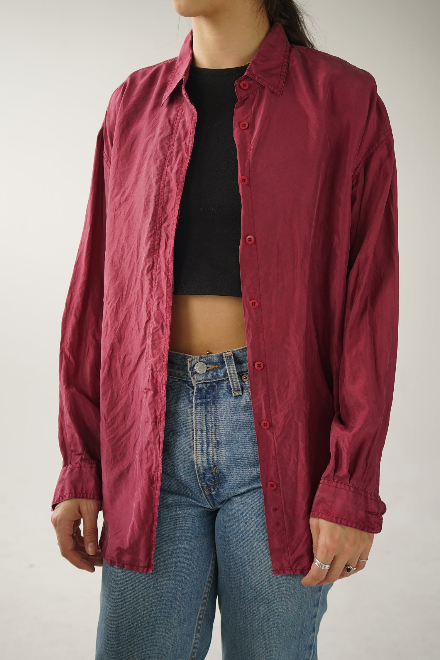 Wine red silk shirt size M