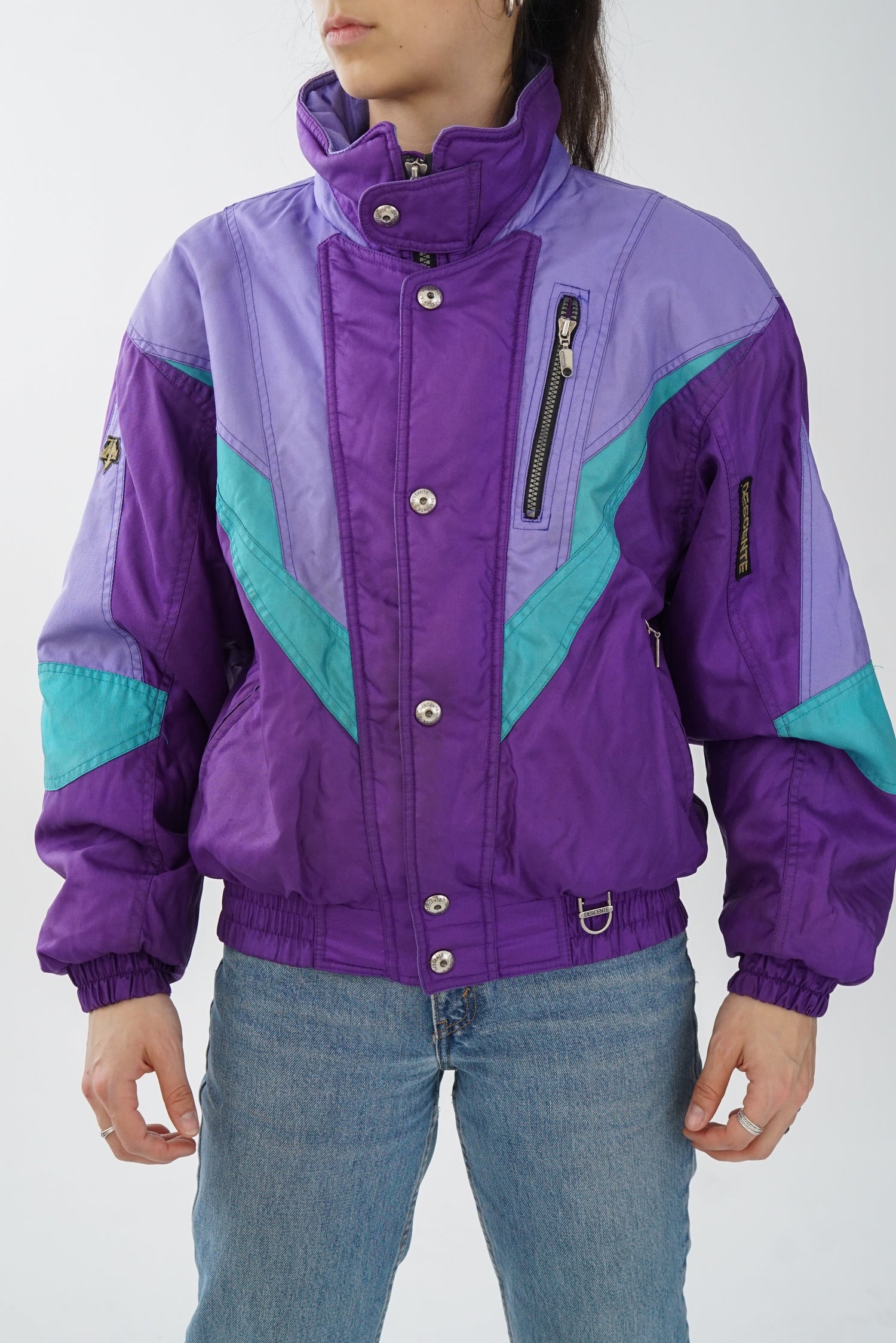Manteau rétro 80s Descente mauve métallique pour homme taille S