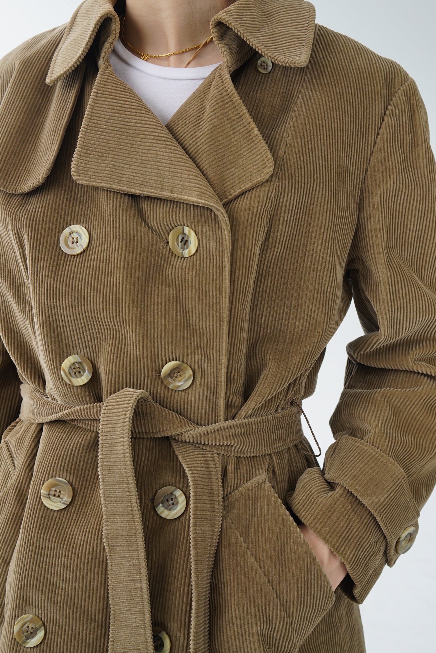 Trench coat vintage Aquascutum en corduroy avec doublure en laine pour femme taille S