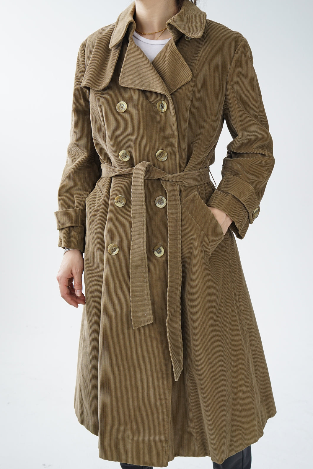 Trench coat vintage Aquascutum en corduroy avec doublure en laine pour femme taille S
