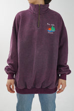 Load image into Gallery viewer, Chandail vintage half zip Rice Lake Canada bourgogne unisex taille L
