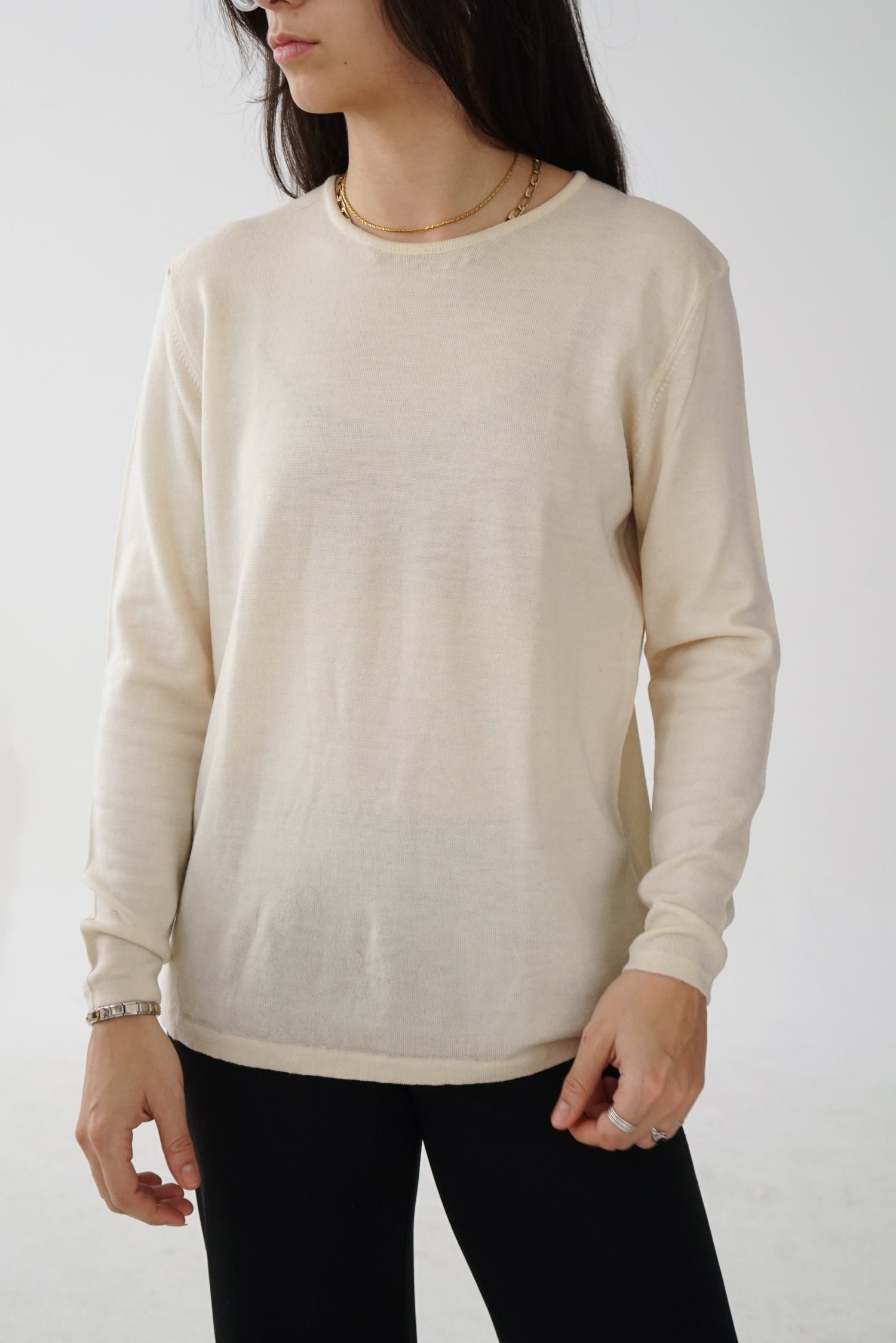 Chandail 100% laine mérinos doux Giordano Italy (fait en Italie) beige pour femme taille S-M