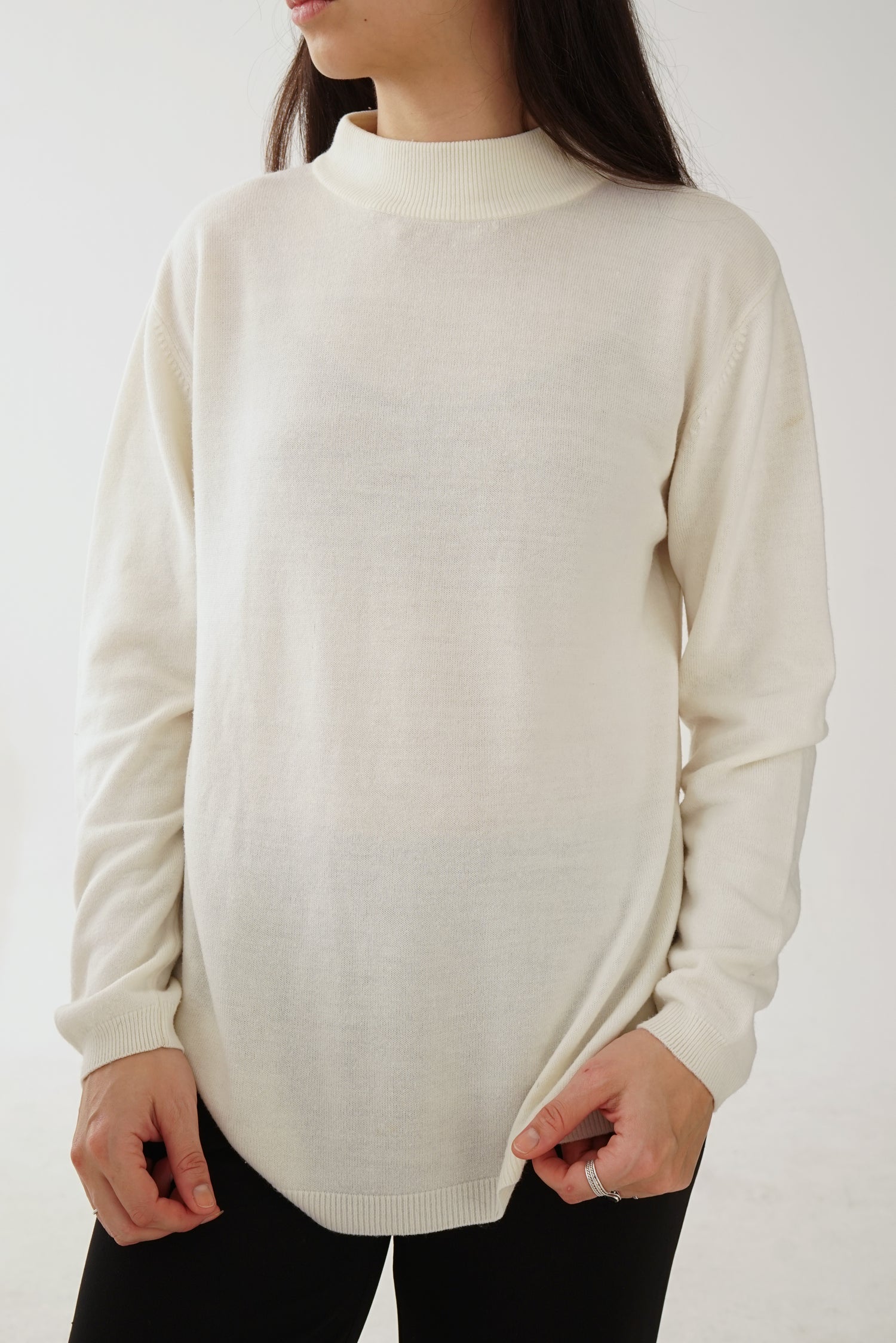 Chandail en acrylique à col rond Caribbean Pacific blanc crème unisexe taille L