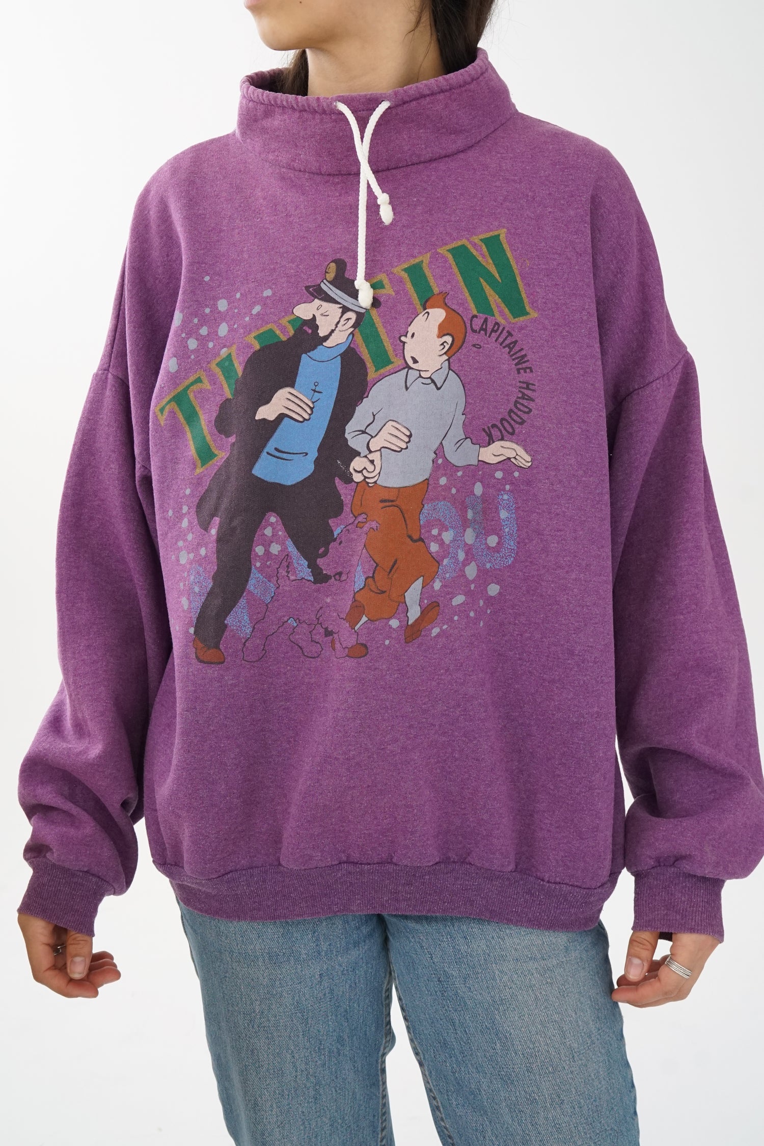 Coton ouaté mauve vintage Tintin unisex taille L