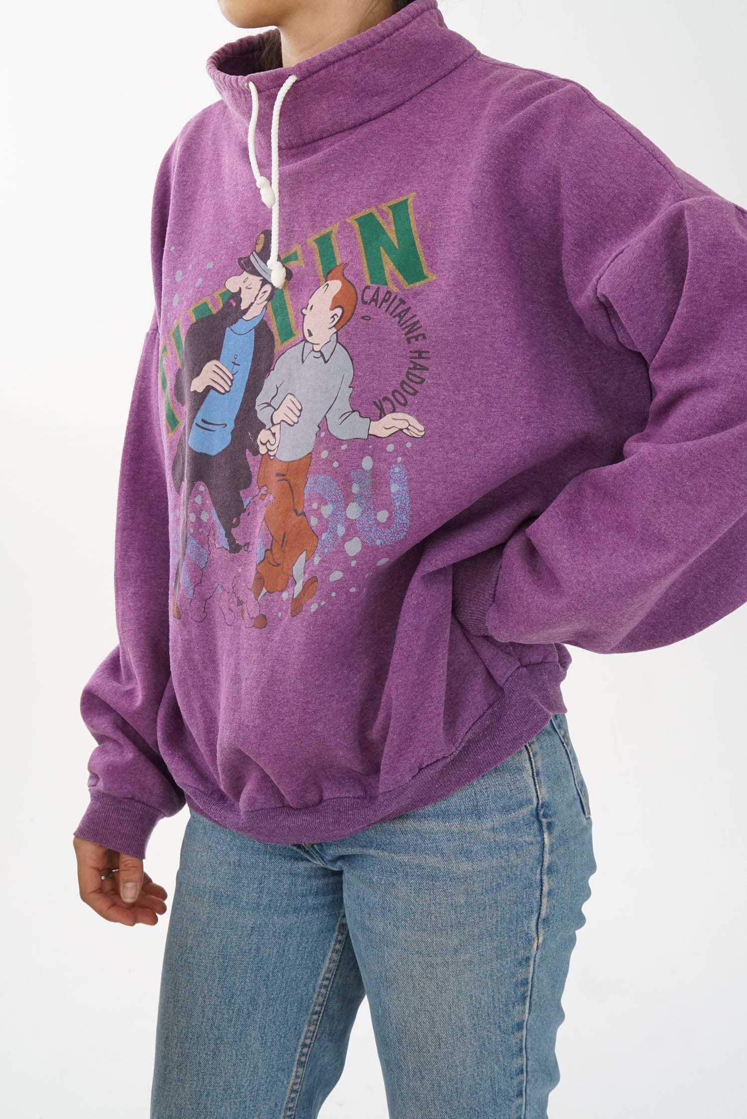 Coton ouaté mauve vintage Tintin unisex taille L
