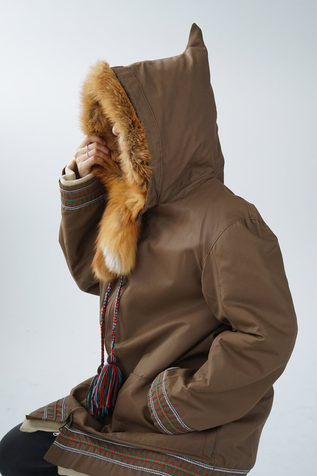 Parka Inuit en laine vintage fait à la main unisex taille M-L