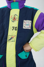Charger l&#39;image dans la galerie, Manteau léger rétro ski Robin bleu et jaune fluo unisex taille S-M
