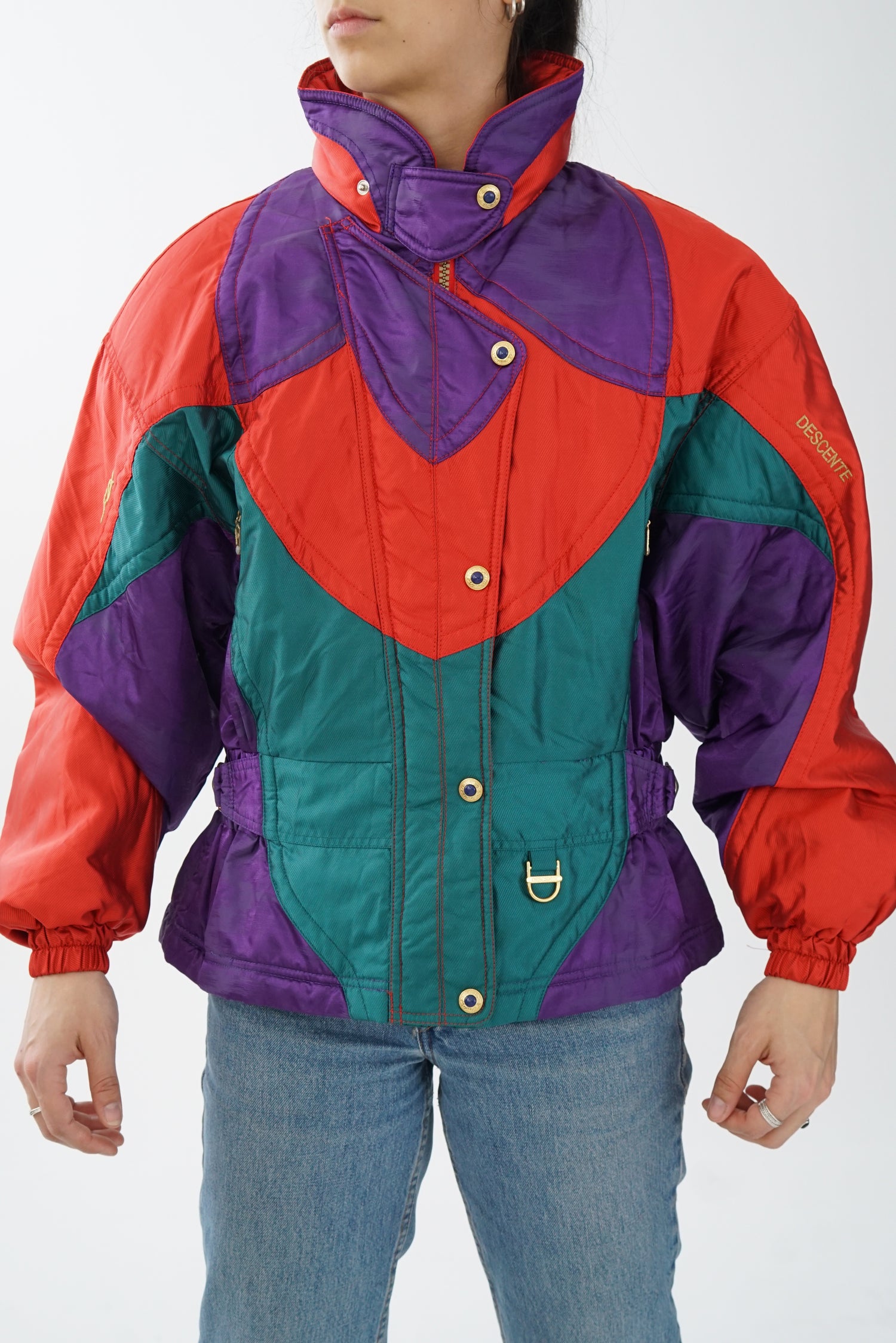 Manteau rétro 80s Descente rouge métallique pour femme taille 12 (M-L)